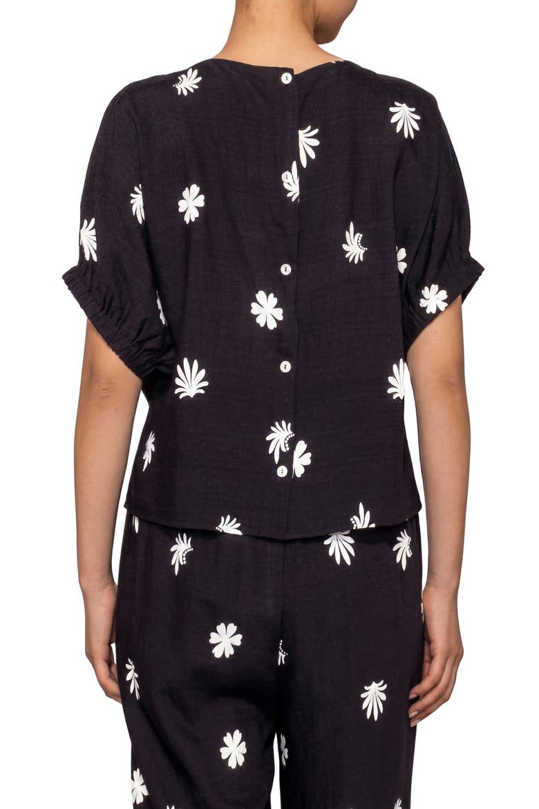 Floral Print Short Sleeve Top, Alternate, color, BLACK WHITE