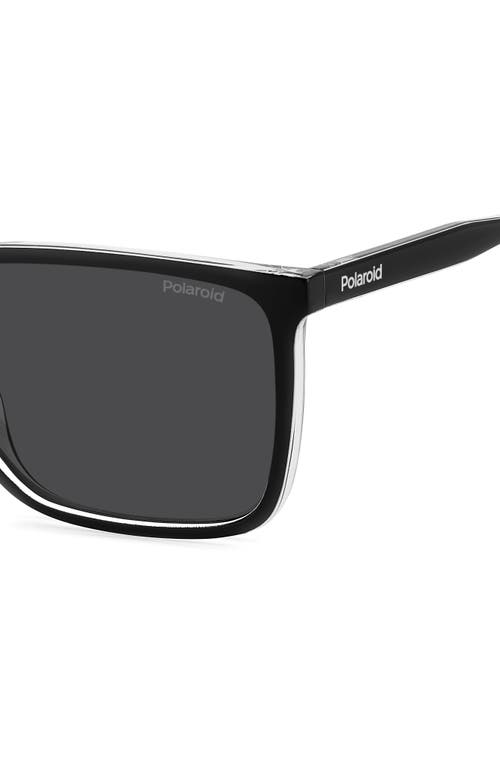 Polaroid 58mm Polarized Rectangular Sunglasses In Black Crystal/grey Polar