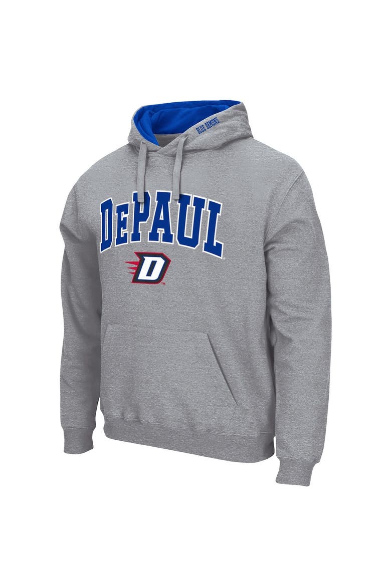 Men's Colosseum Heathered Gray DePaul Blue Demons Arch & Logo 3.0 Pullover Hoodie, Alternate, color, Heather Gray