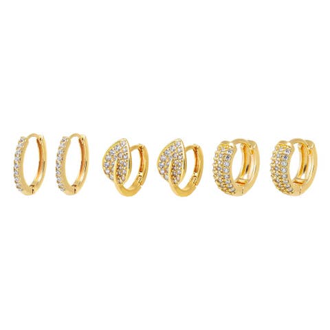 Pave Leaf Huggie Earring Combo Set
