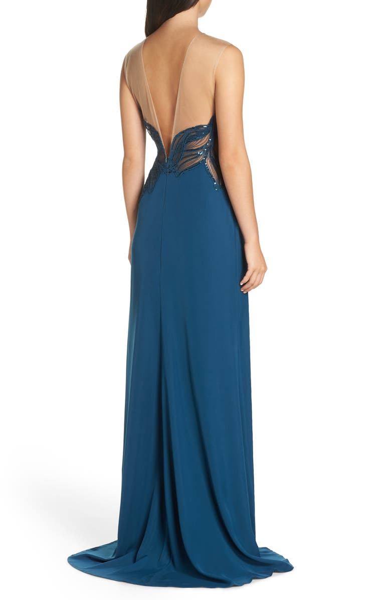 Tadashi Shoji Wave Sequin Illusion Gown, Alternate, color, 