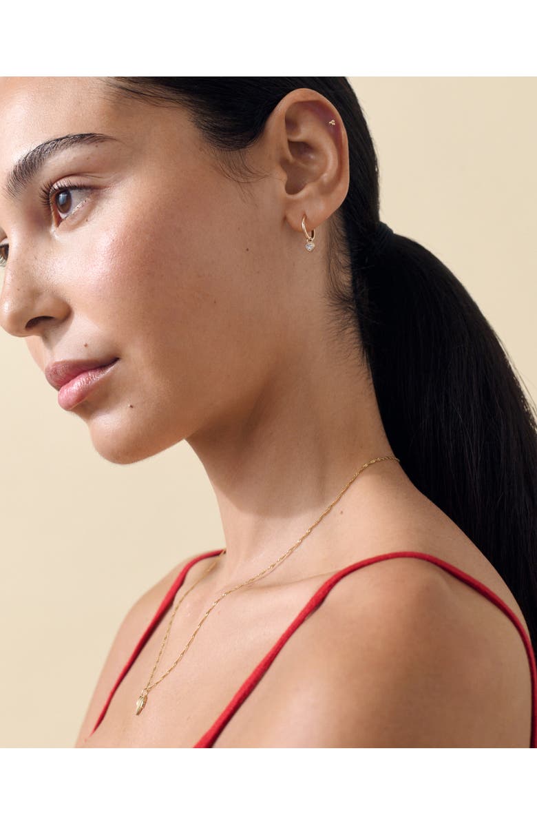 Edge of Ember Solid Gold Heart White Sapphire Hoop Earrings, Alternate, color, Metallic Gold