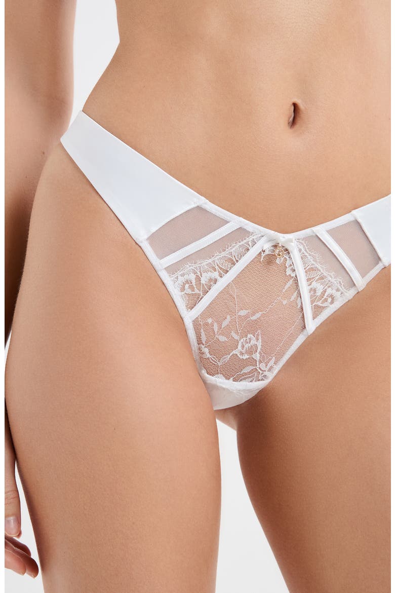 Mascarade Tulle & Satin Thong, Alternate, color, WHITE