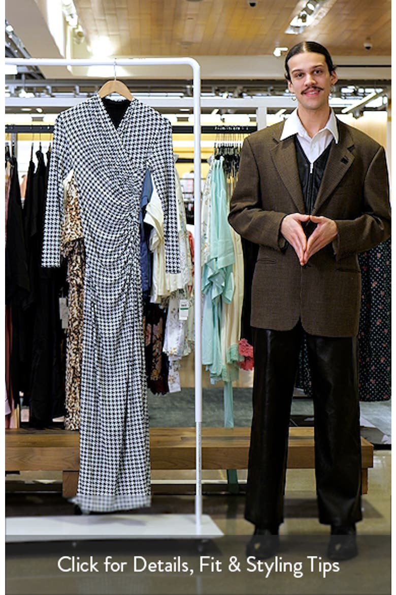 Houndstooth Overlap Neck Long Sleeve Maxi Dress video