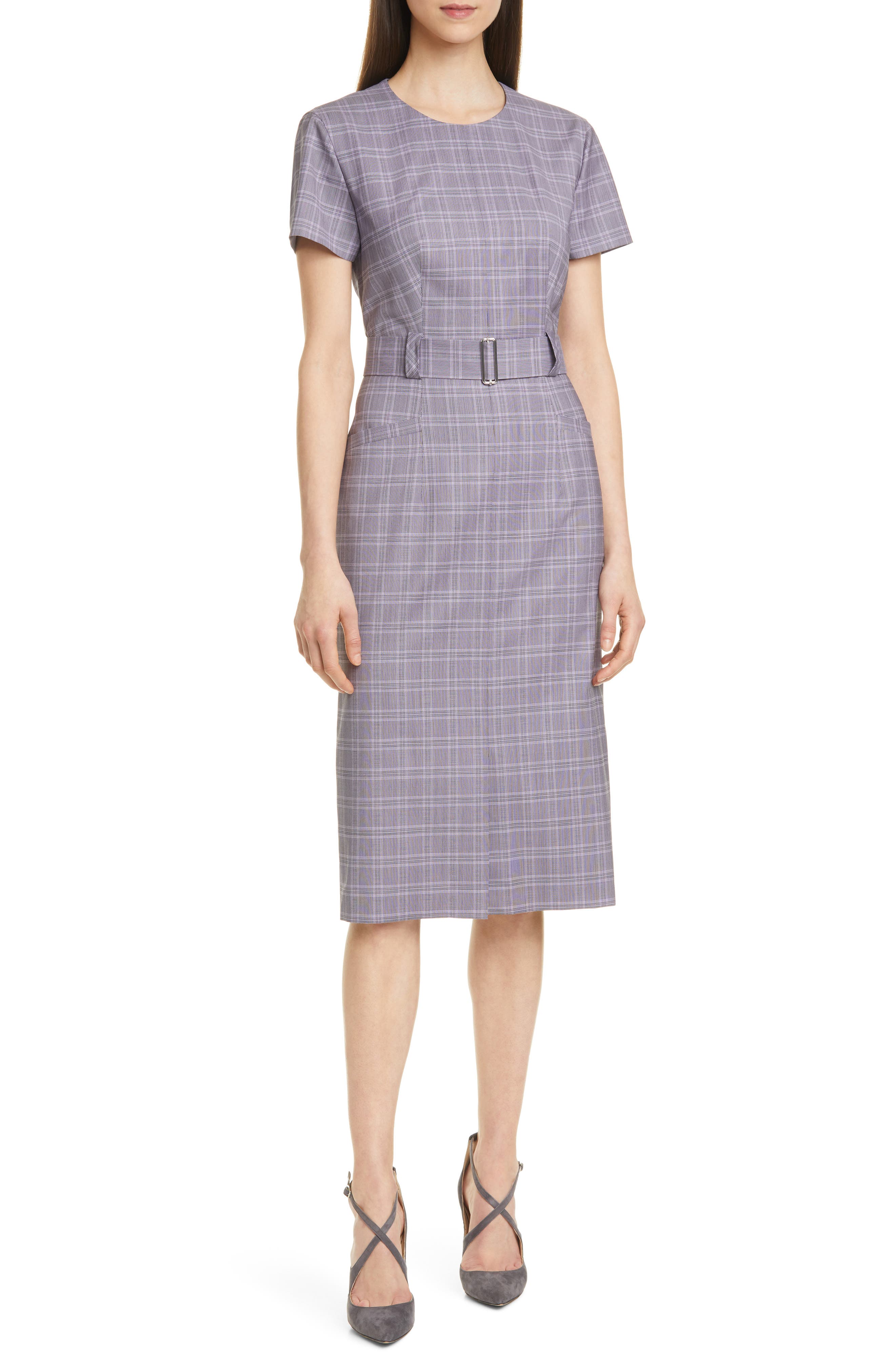 BOSS Danetty Plaid Belted Sheath Dress