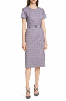 BOSS Danetty Plaid Belted Sheath Dress