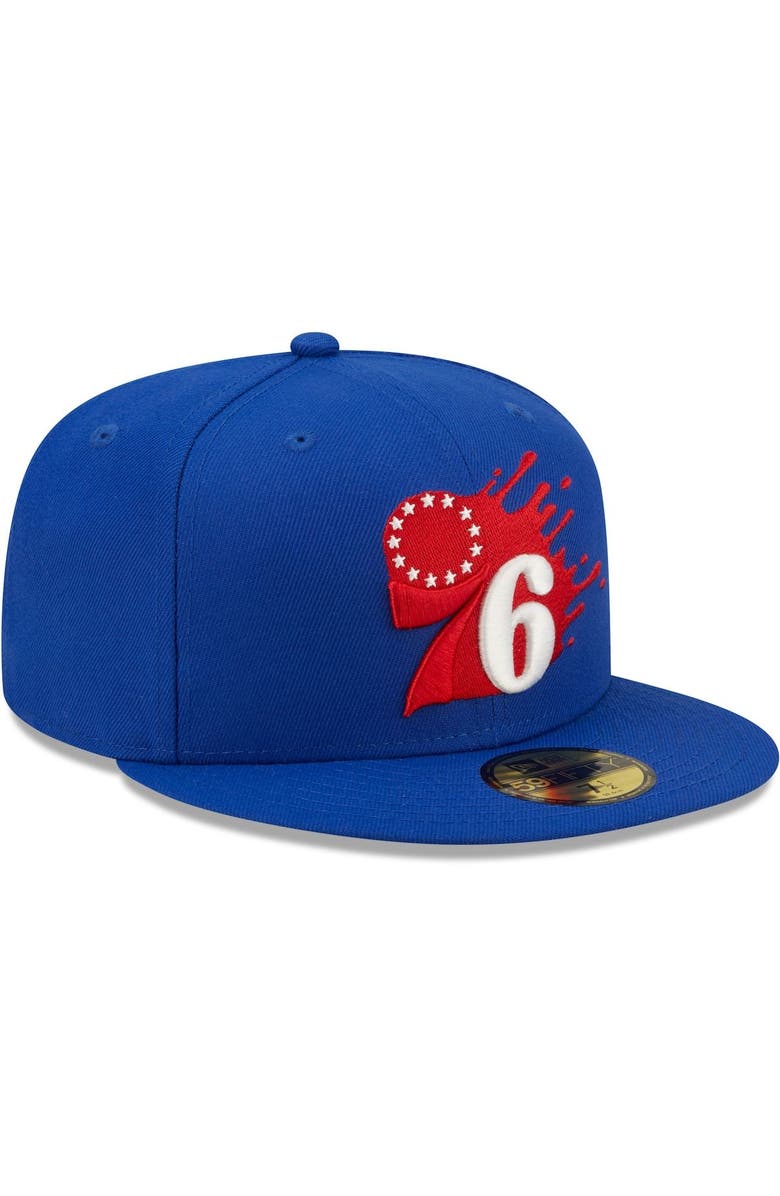 New Era Men's New Era Royal Philadelphia 76ers Splatter 59FIFTY Fitted Hat, Alternate, color, 