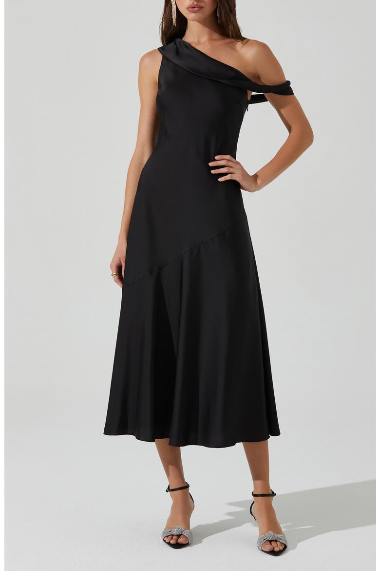 Orissa One-Shoulder Satin Midi Dress, Main, color, BLACK