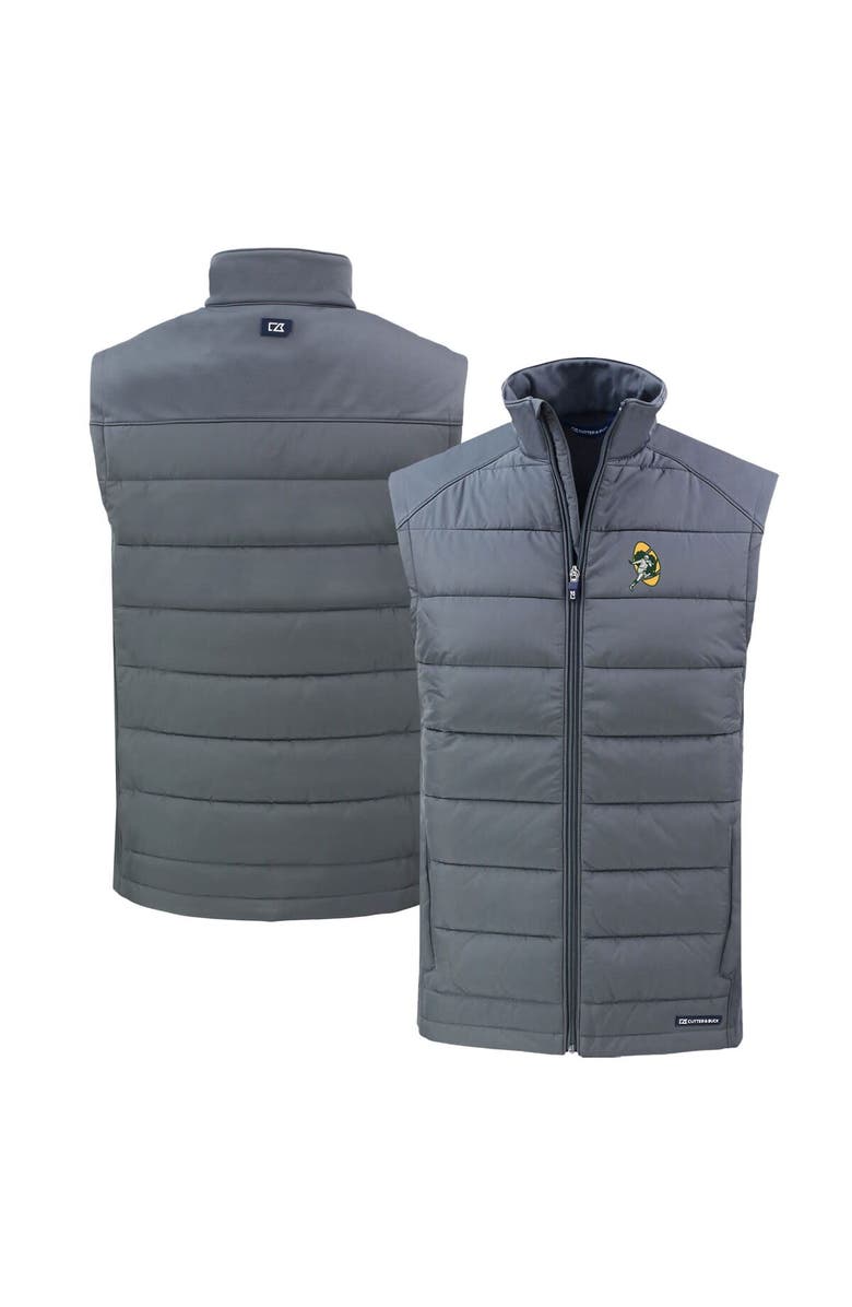 Cutter & Buck Men's Cutter & Buck Gray Green Bay Packers Throwback Evoke Hybrid Eco Softshell Recycled Full-Zip Vest, Main, color,