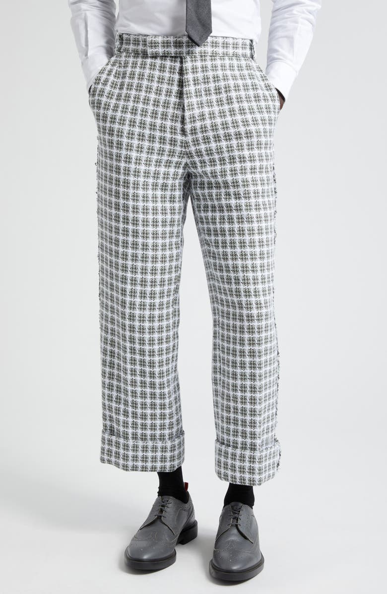 Thom Browne Fit 2 Fray Edge Plaid Tweed Trousers, Main, color, 