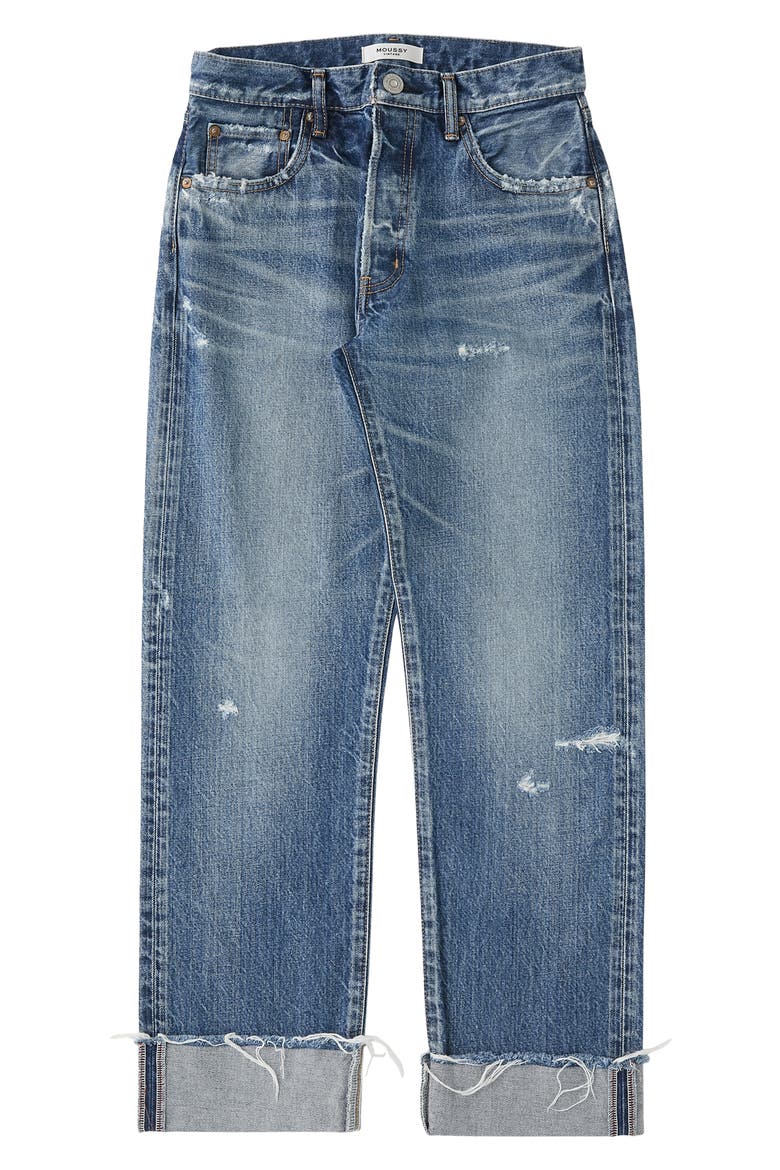 Franconia Cuff Straight Hem Jeans, Main, color, BLUE