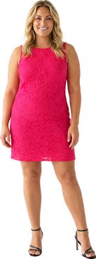 24seven Comfort Apparel Curvy Elevate Lace Sleeveless Boat Neck Mini Shift Dress