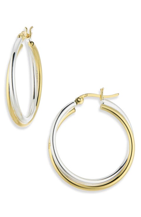 Twisted Two-Tone Sterling Silver Hoop Earrings