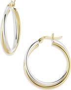 Argento Vivo Sterling Silver Twisted Two-Tone Sterling Silver Hoop Earrings