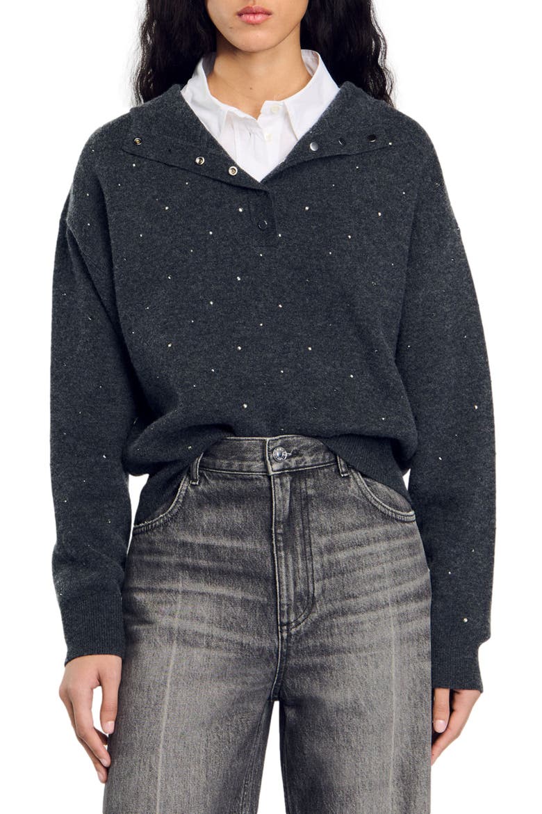 Rhinestone hooded sweater, Alternate, color, Dark grey