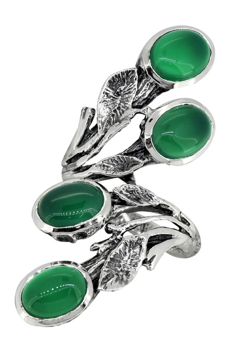 NITYA Green Onyx Statement Leaf Sterling Silver Ring, Main, color,