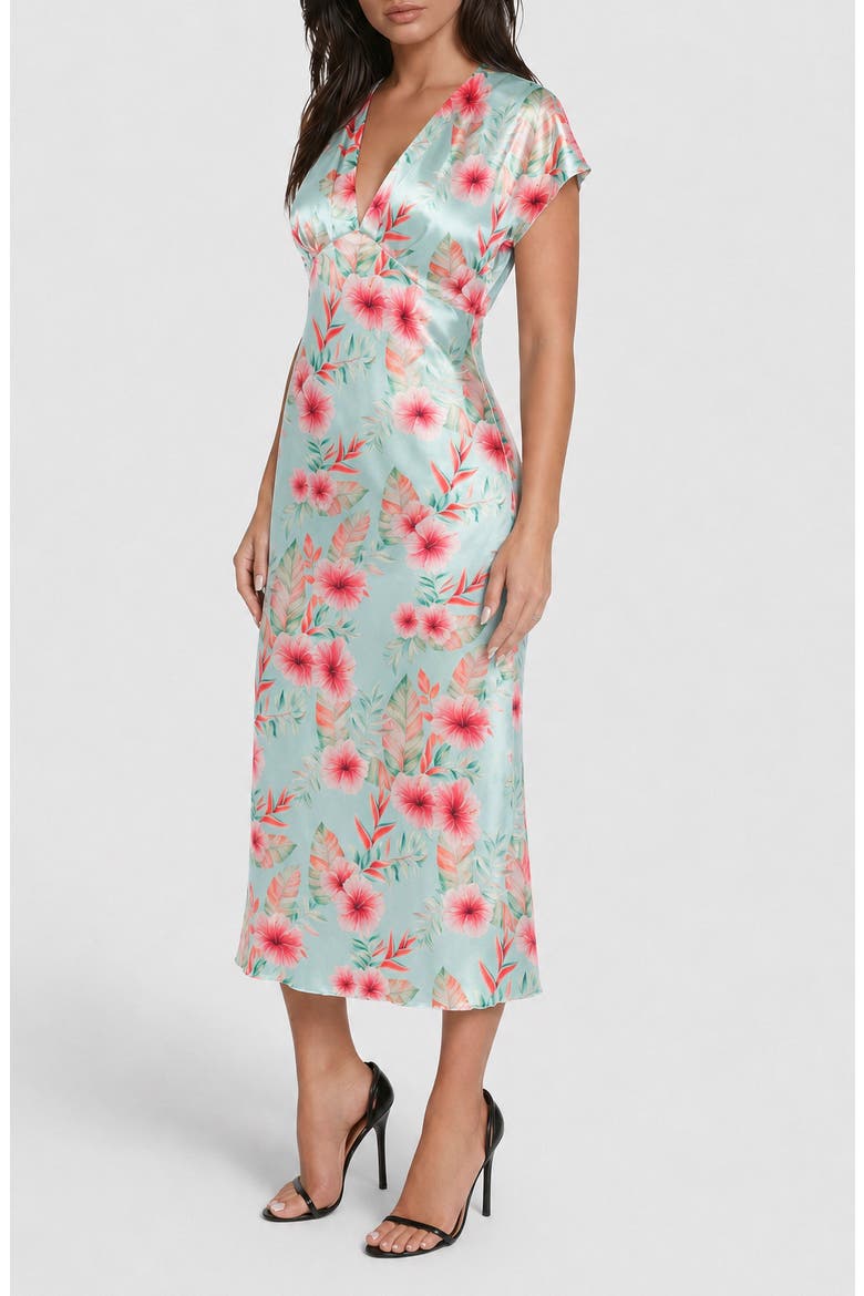 Satin V-Neck Midi Dress, Alternate, color, SEAFOAM