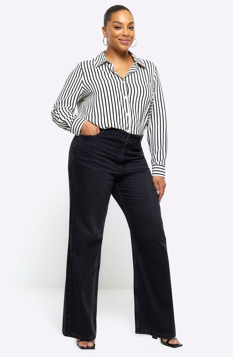 River Island Stripe Satin Button-Up Shirt, Alternate, color, 