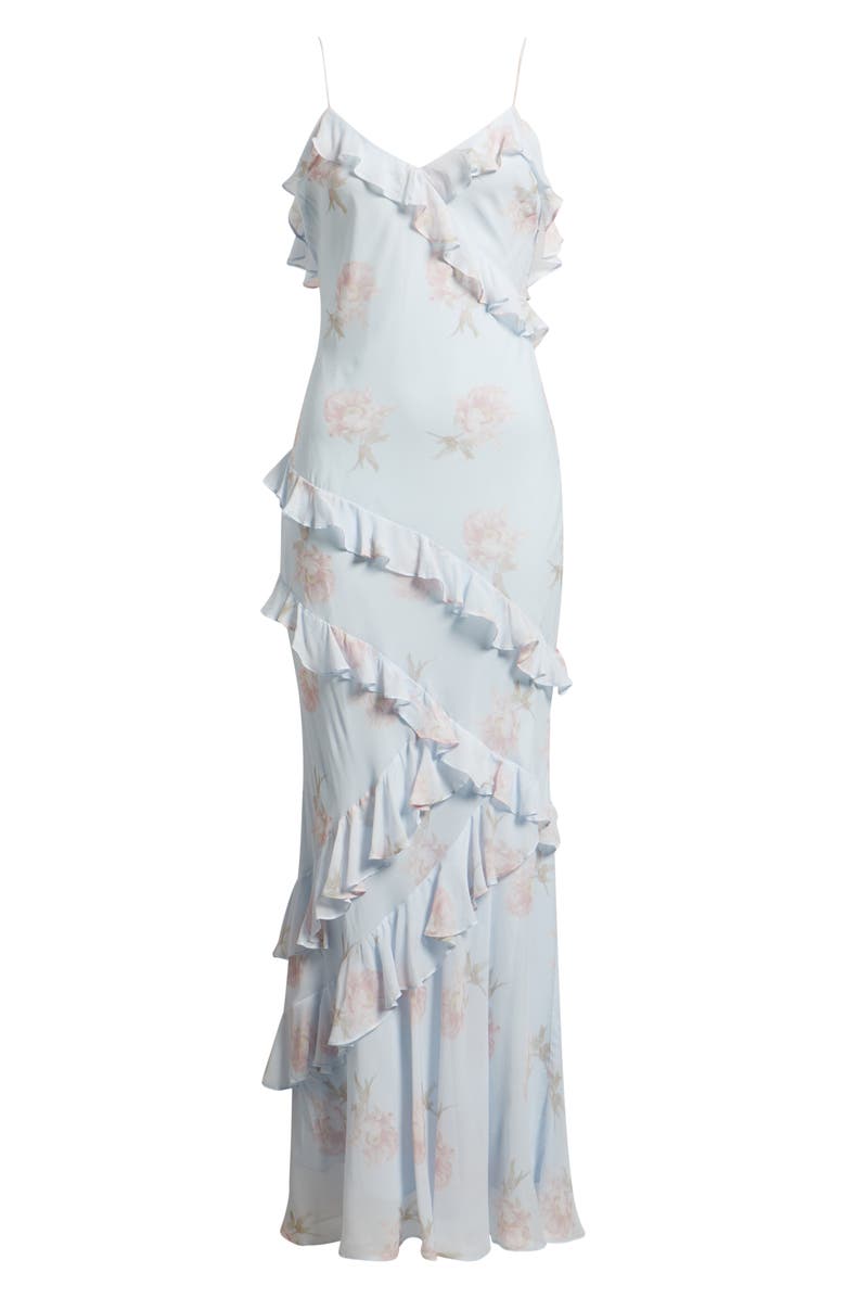 LoveShackFancy Rialto Floral Ruffle Dress, Alternate, color, Blue Roan