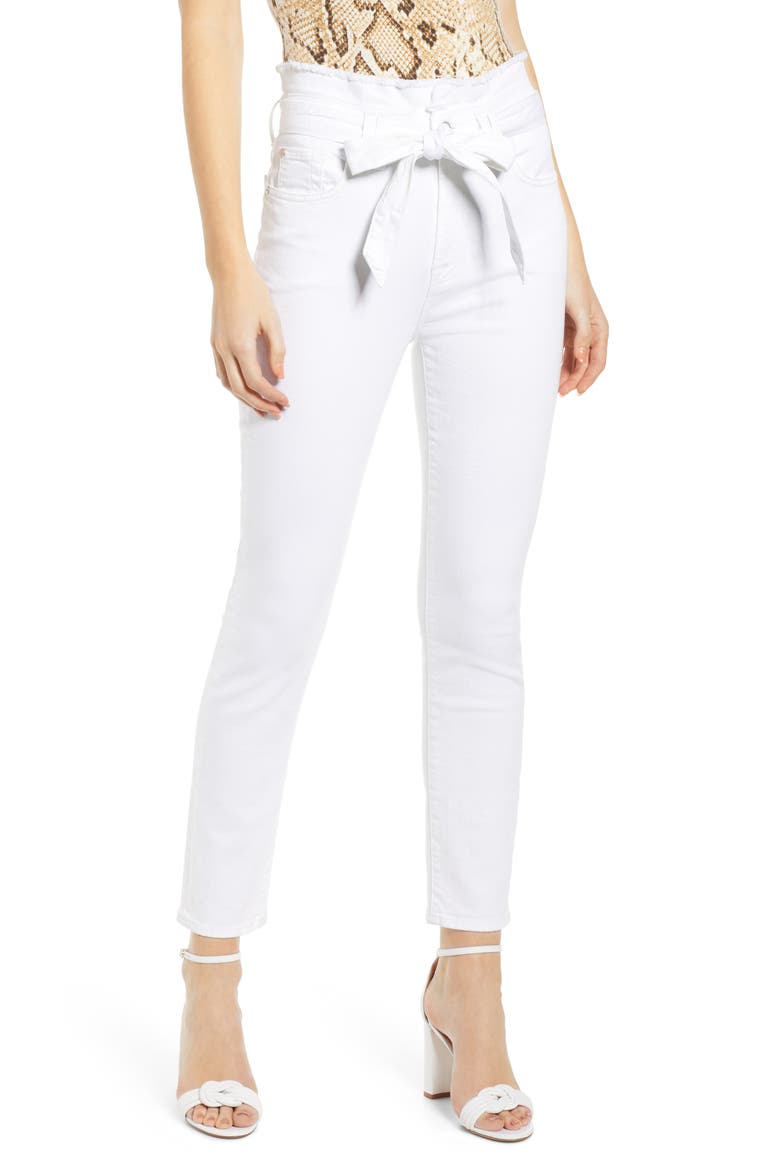 7 For All Mankind® Paperbag Waist Jeans, Main, color, WHITE RUNWAY DENIM