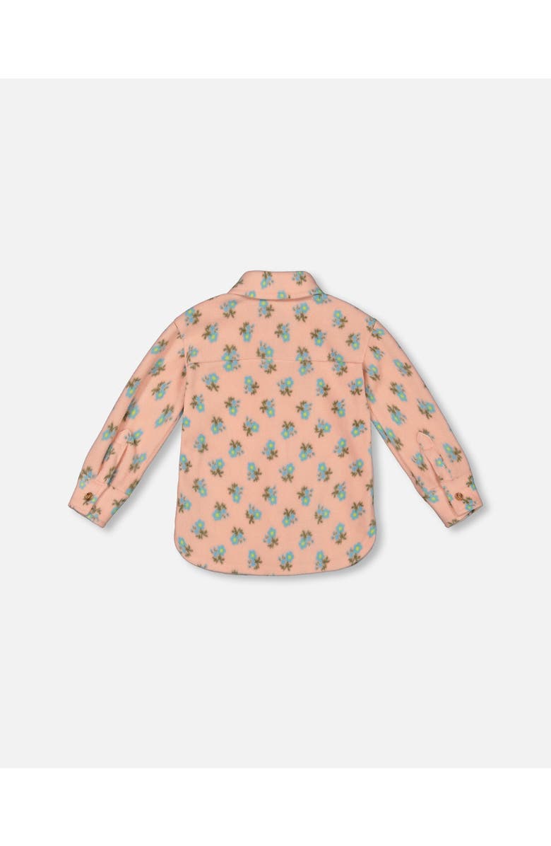 Deux par Deux Girl's Printed Polar Fleece Shirt Peach With Blue Flowers, Alternate, color, 