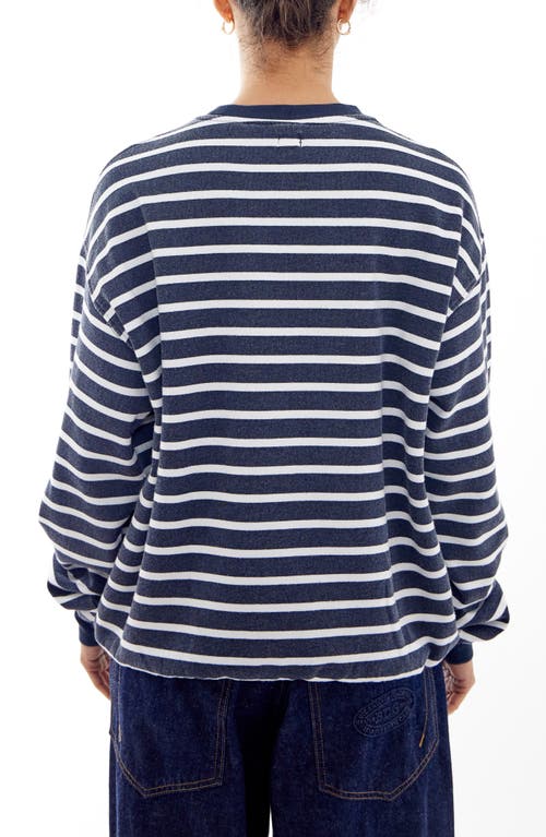 Bdg Urban Outfitters Nyc 1990 Appliqué Stripe Long Sleeve Cotton Graphic T-shirt In Navy Stripe