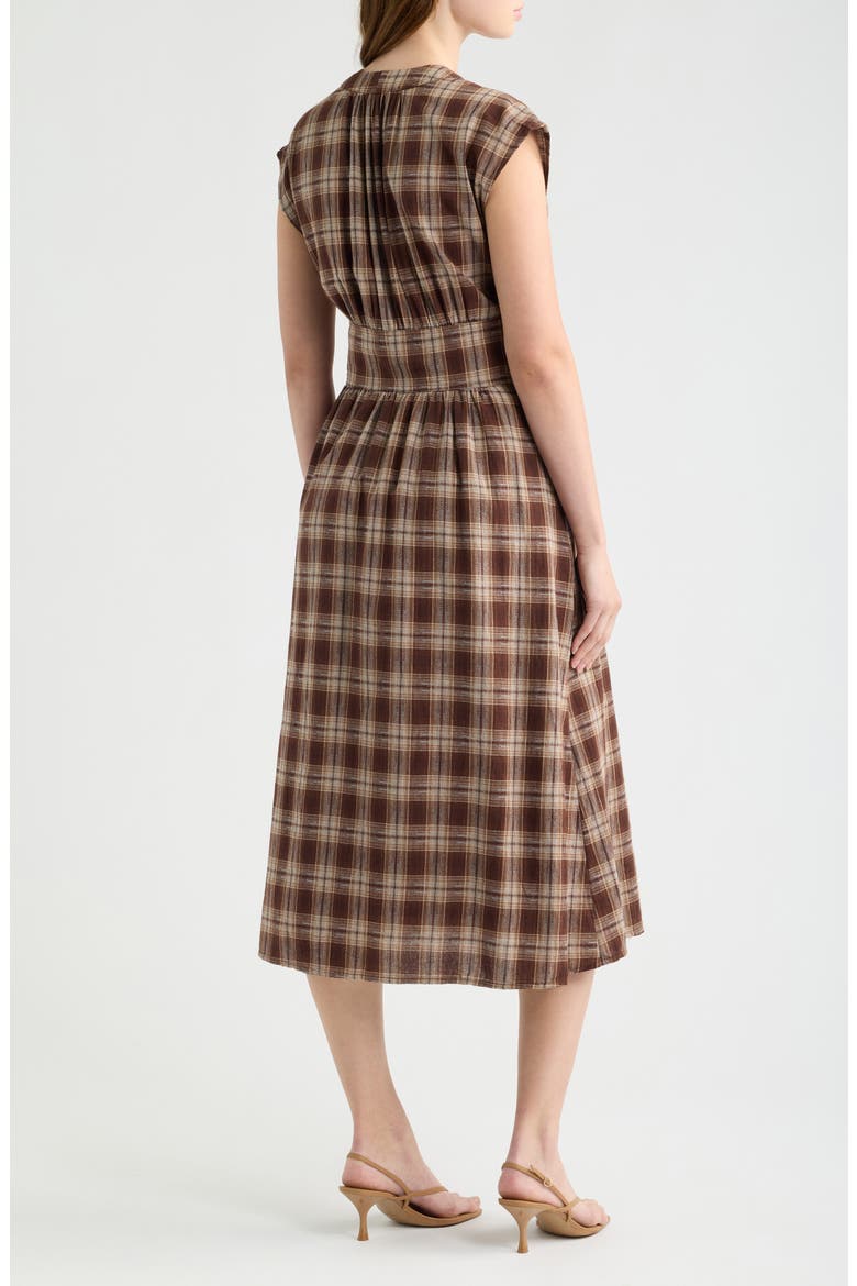 Elton Plaid Cotton Midi Dress, Alternate, color, BROWN CHECKS