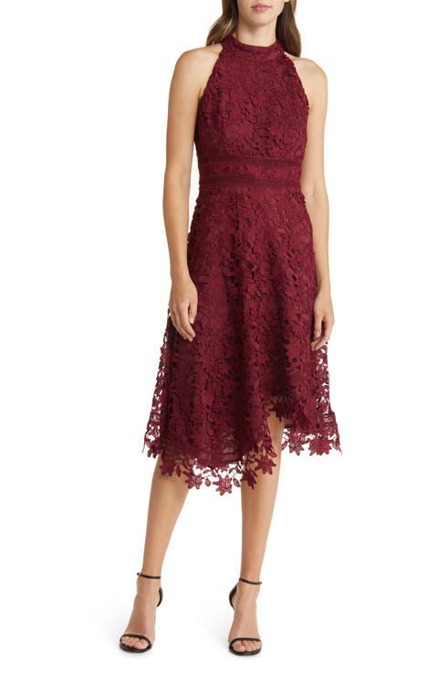 Lace Asymmetric Hem Mock Neck Dress
