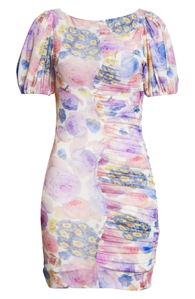 Ganni Floral Mesh Body-Con Dress, Alternate, color,