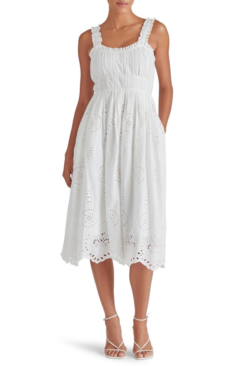 Steve Madden Harmony Eyelet Embroidered Cotton Midi Dress, Main, color, White