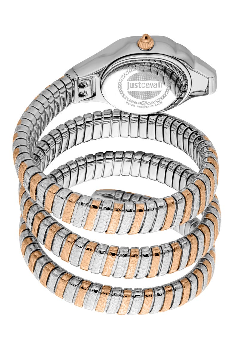 Snake Wraparound Bracelet Watch, 22mm x 35mm, Alternate, color, TWO TONE SILVER / ROSE GOLD