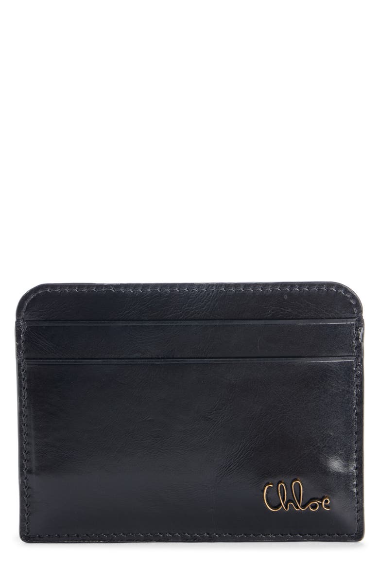 Iconic Shiny Leather Card Case, Main, color, 001 BLACK