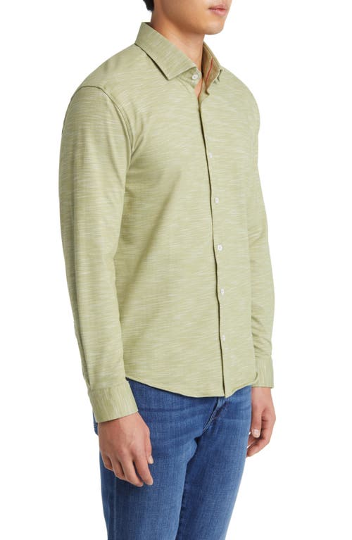 Stone Rose Slub Knit Button-up Shirt In Sage