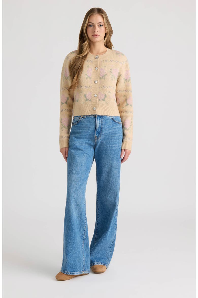 Jacquard Rose Cardigan, Alternate, color, CREAM