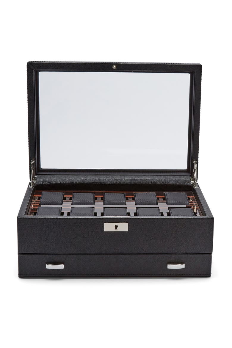 Roadster 10 Piece Watch Box with Drawer, Main, color, BLACK