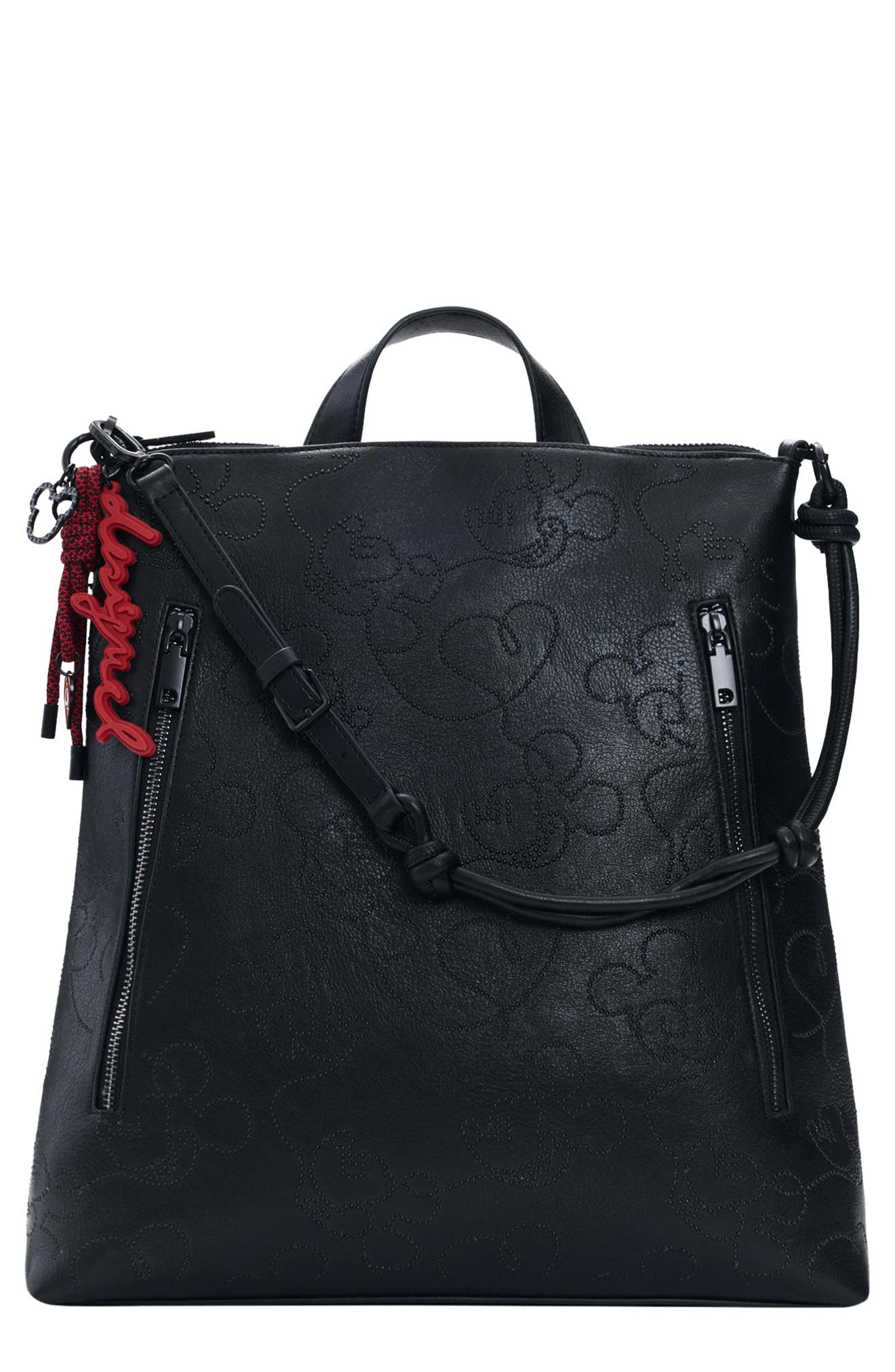 Desigual x Disney Mickey Mouse Medium Faux Leather Backpack, Main, color, Black