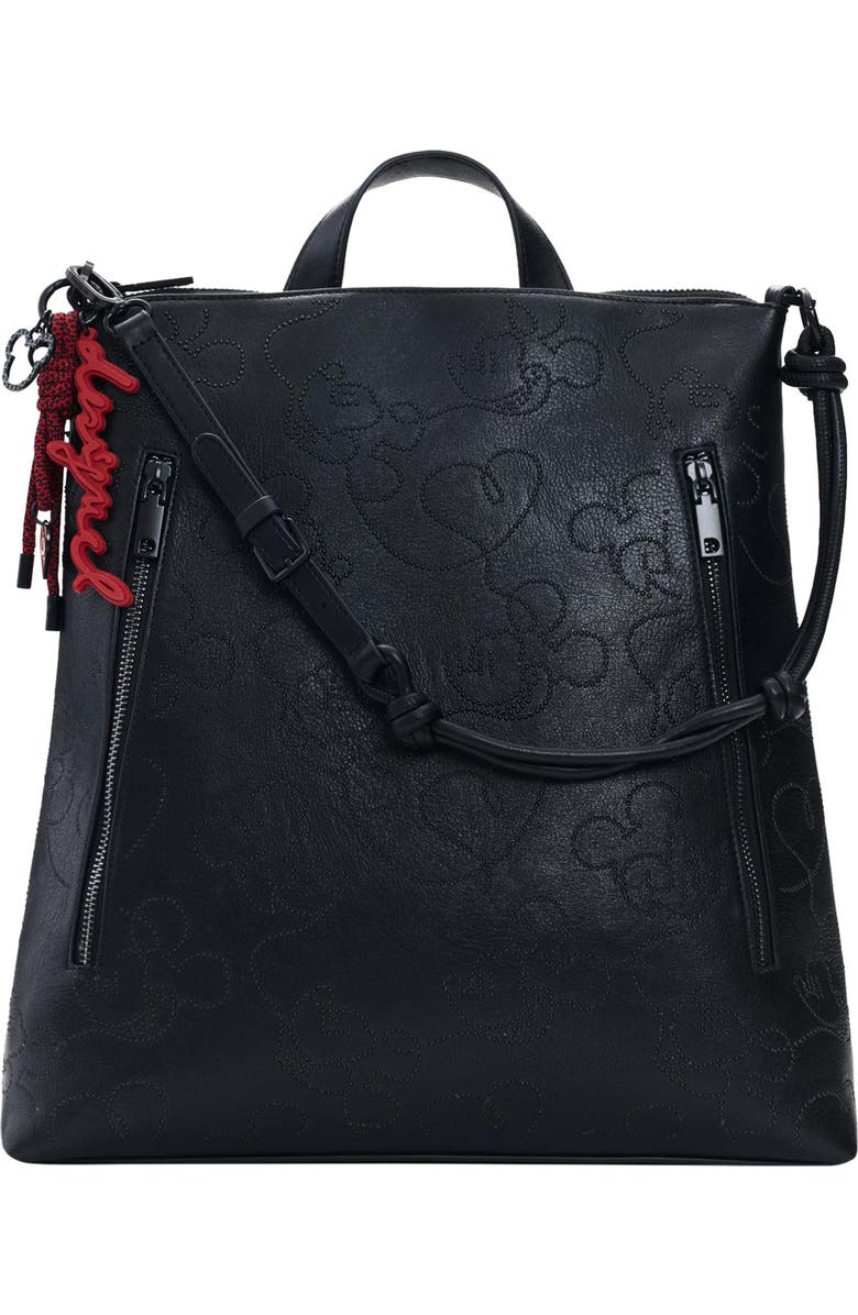 Desigual x Disney Mickey Mouse Medium Faux Leather Backpack, Main, color, Black
