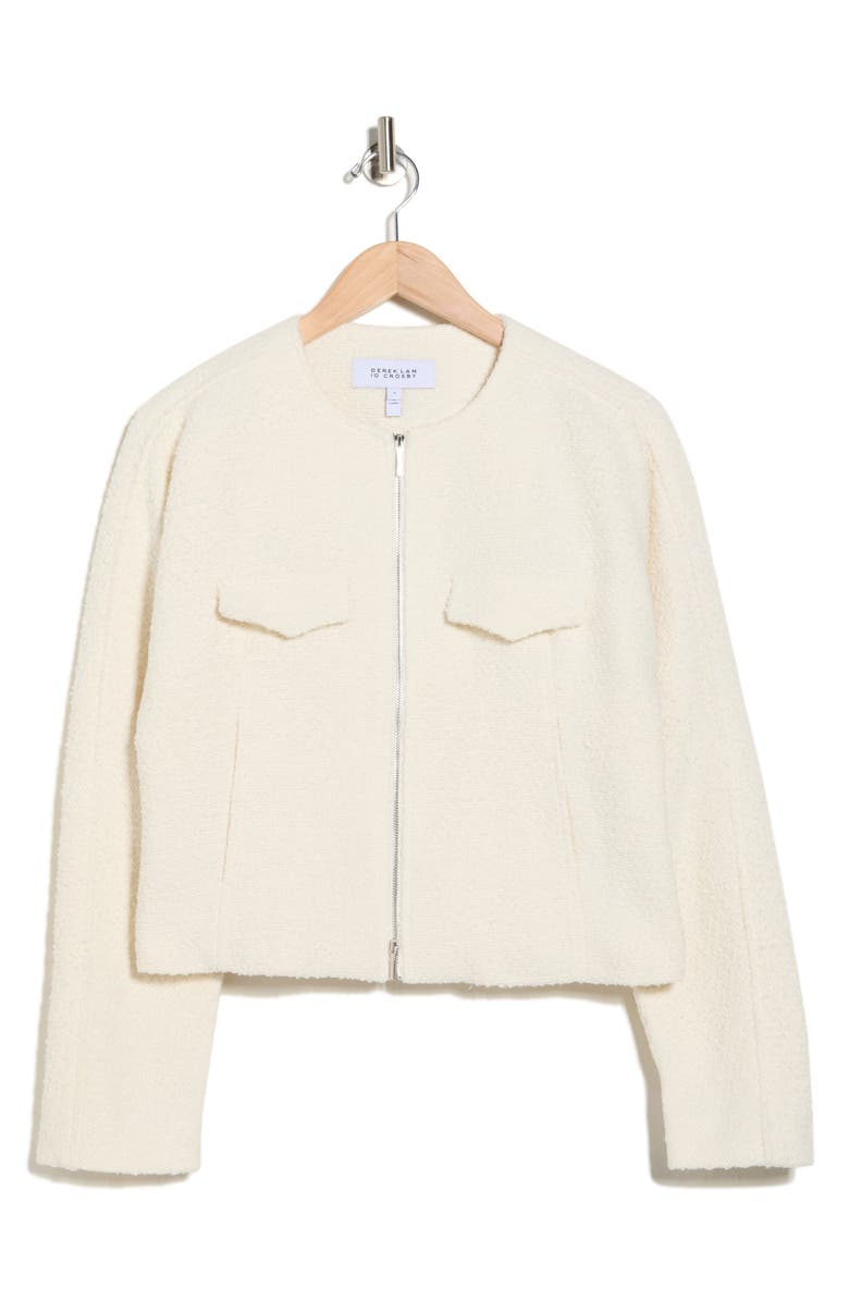 Derek Lam 10 Crosby Prewett Zip Front Crop Tweed Jacket, Alternate, color, Blanc De Blanc