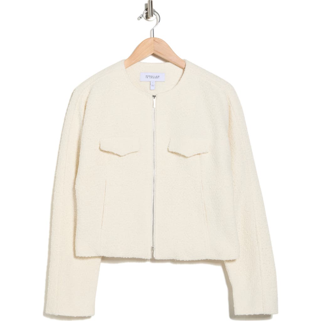 Derek Lam 10 Crosby Prewett Zip Front Crop Tweed Jacket In Neutral
