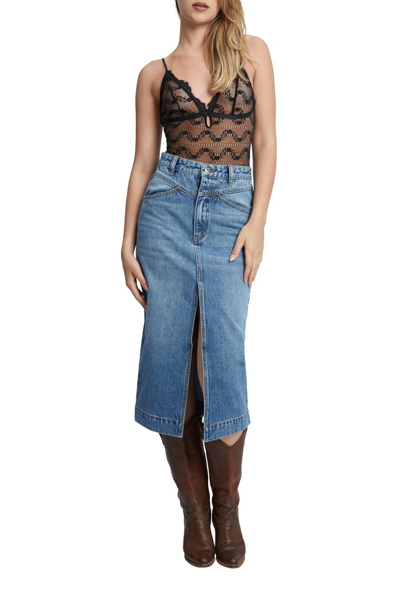 Jonah Slit Front Denim Skirt, Alternate, color, VINTAGE