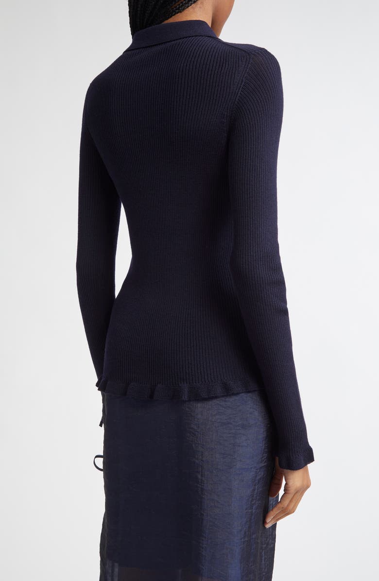 Cecilie Bahnsen Oda Fitted Rib Merino Wool Polo Sweater, Alternate, color,
