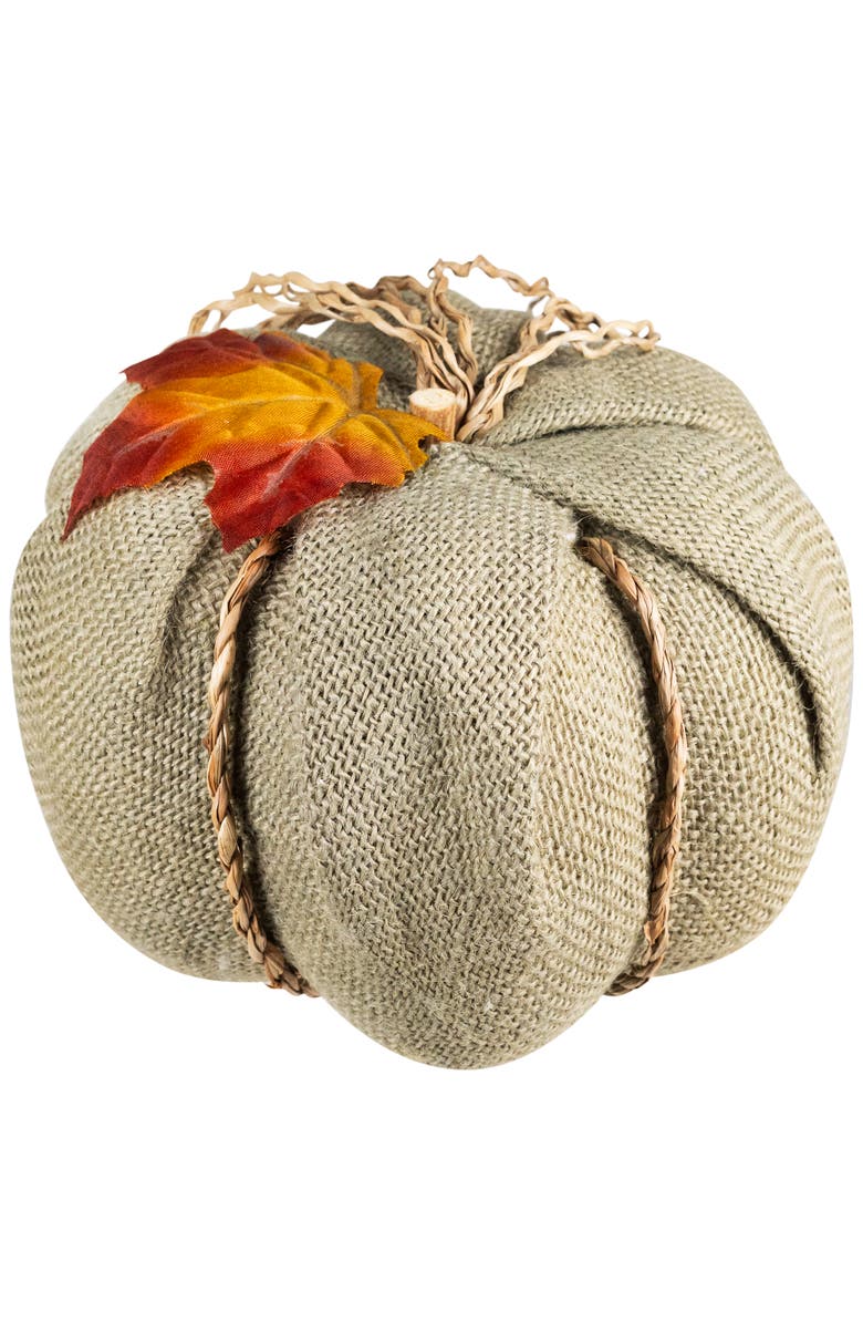 Northlight Burlap and Jute Fall Harvest Pumpkin Decoration - 6.75", Main, color, Beige