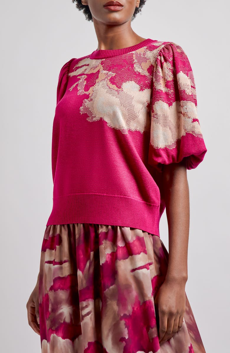 Misook Placed Floral Jacquard Sweater, Alternate, color, 