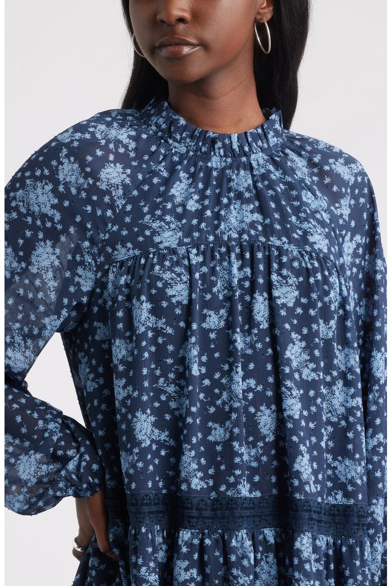 Floral Print Ruffle Long Sleeve Dress, Alternate, color, NAVY- BLUE ELISA DITSY