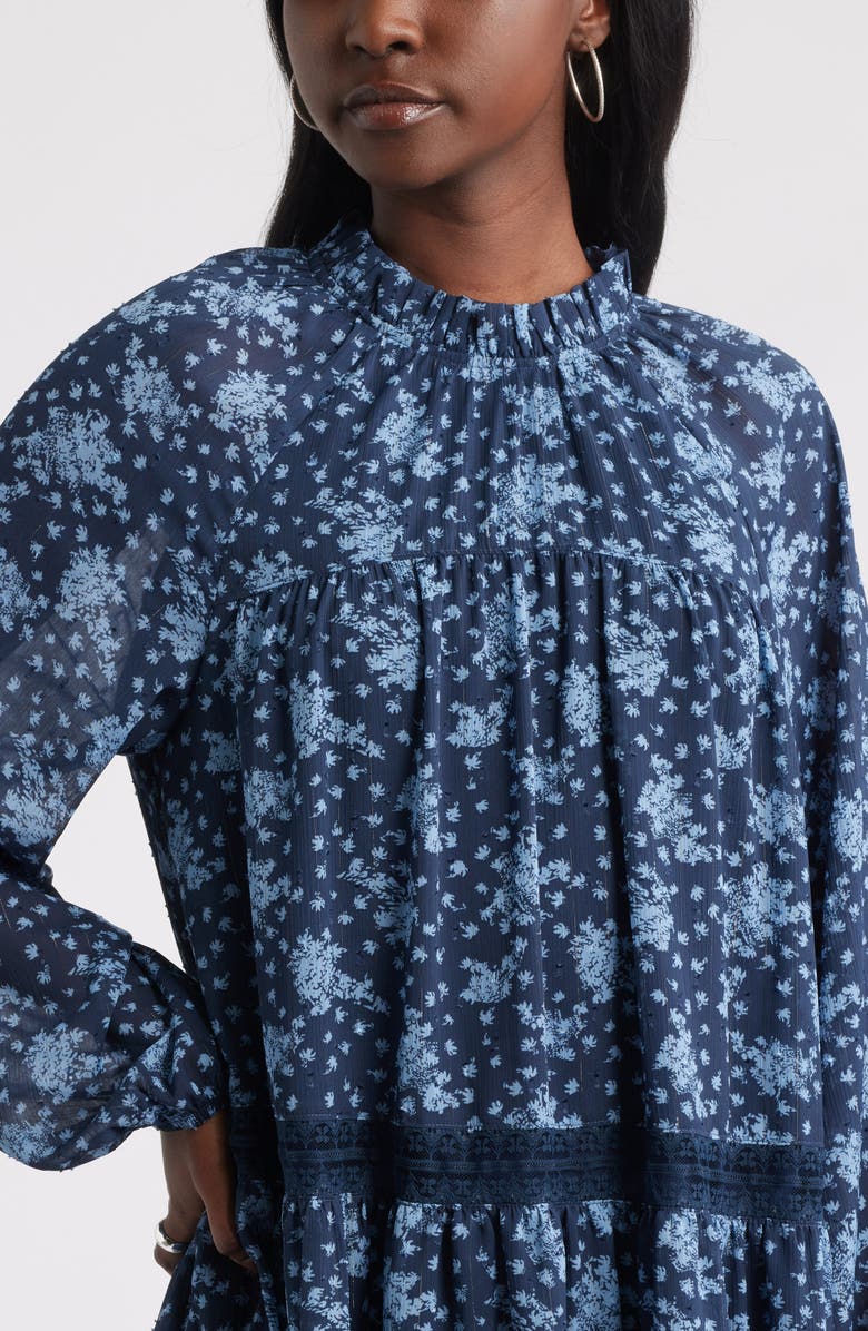 Treasure & Bond Floral Print Ruffle Long Sleeve Dress, Alternate, color, Navy- Blue Elisa Ditsy