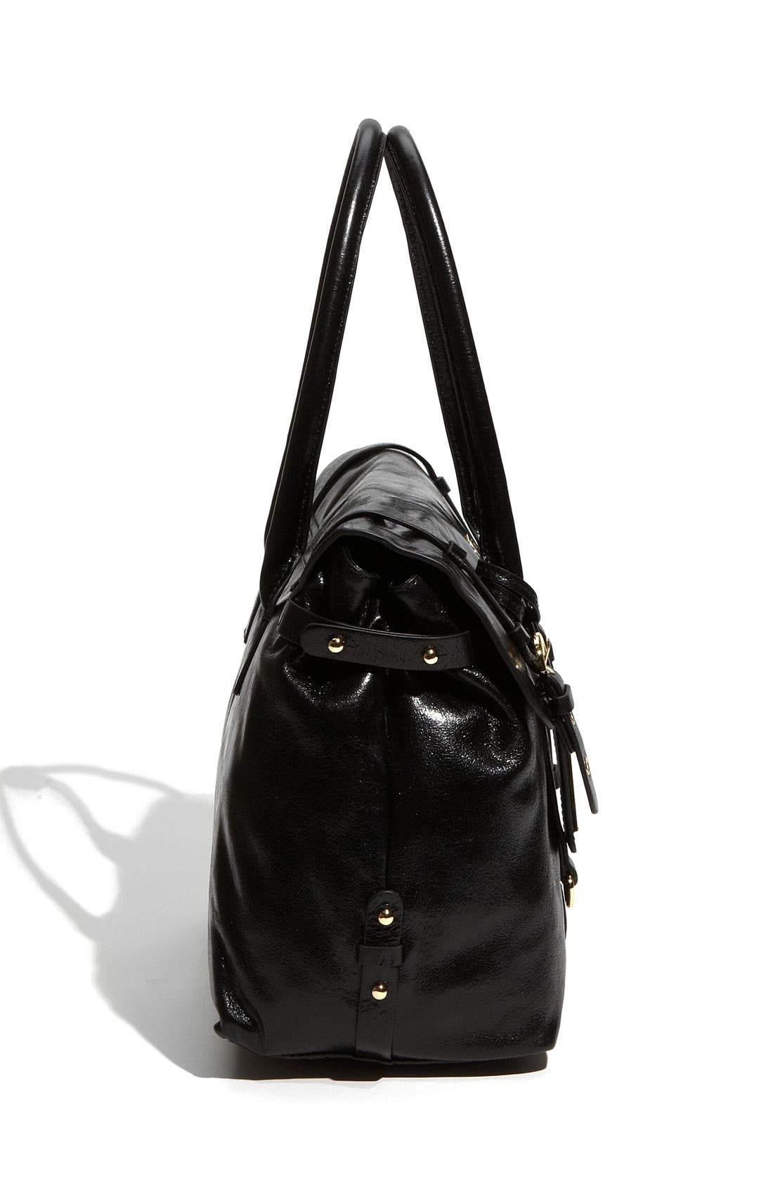 Badgley Mischka Leather Flap Satchel, Alternate, color, BLACK