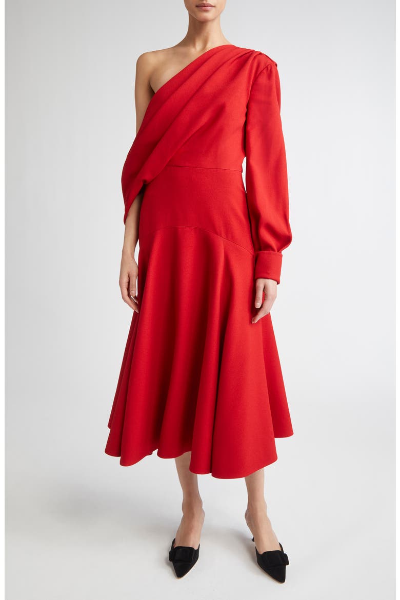 Sehima Draped One-Shoulder Crepe Dress, Main, color, RED