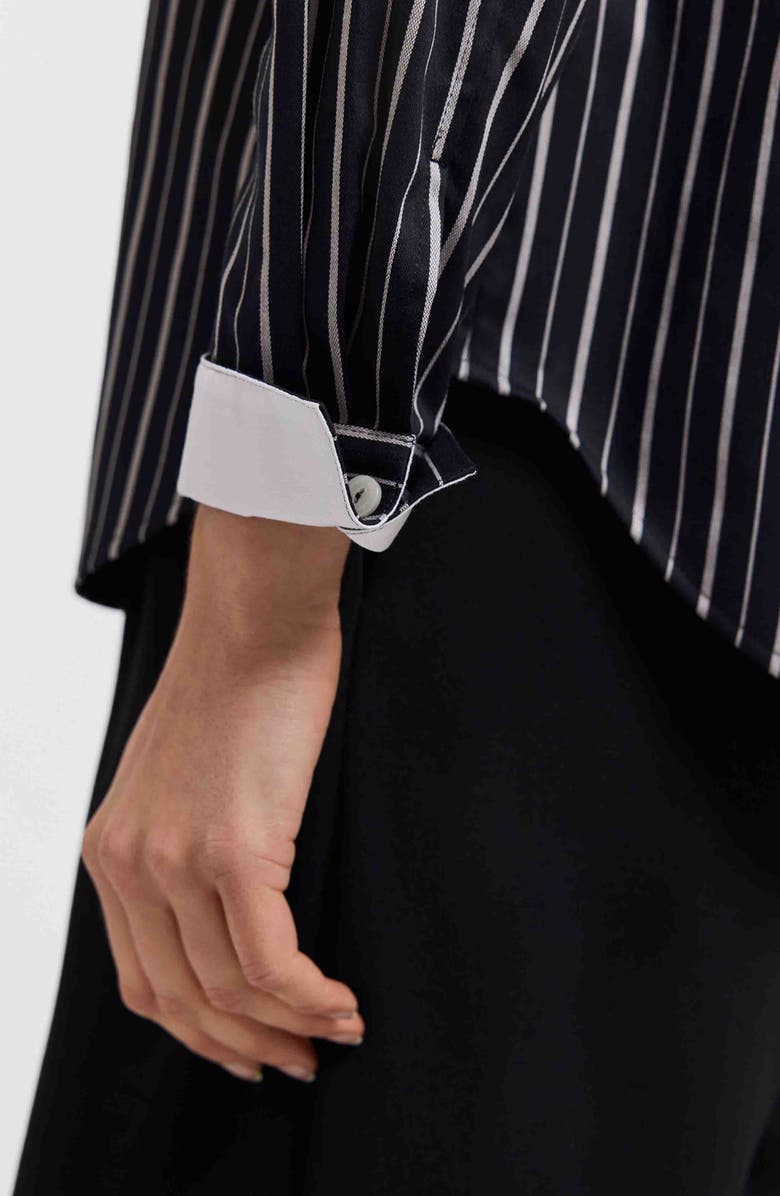 Foxcroft Margie Stripe Button-Up Shirt, Alternate, color, Black/ White