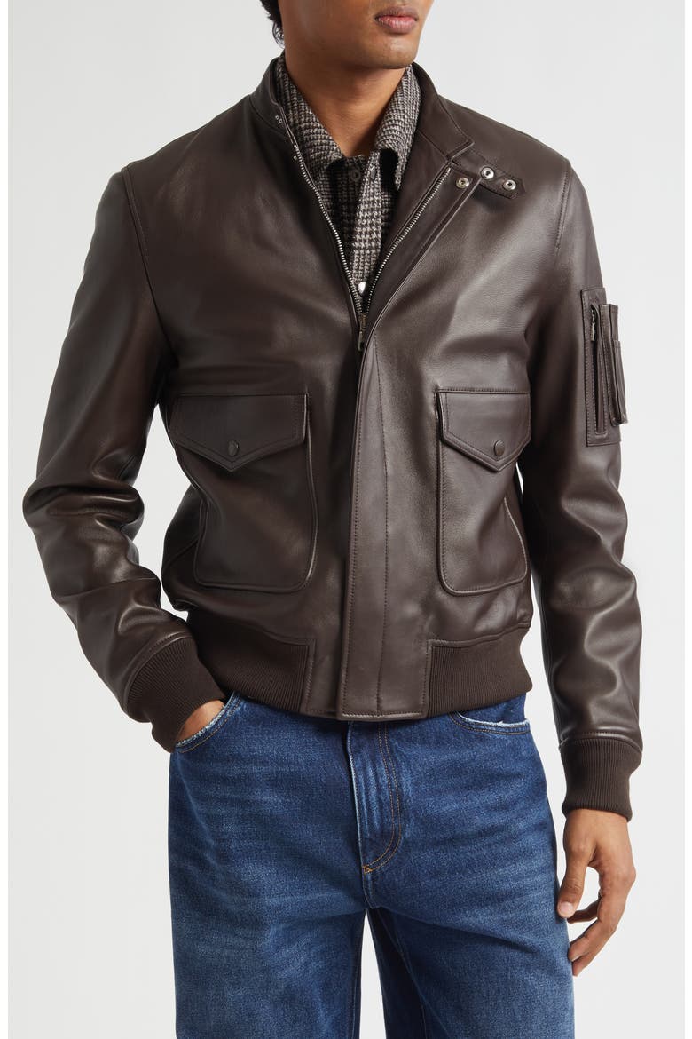 Plongé Leather Bomber Jacket, Main, color, M1213 MARRONE