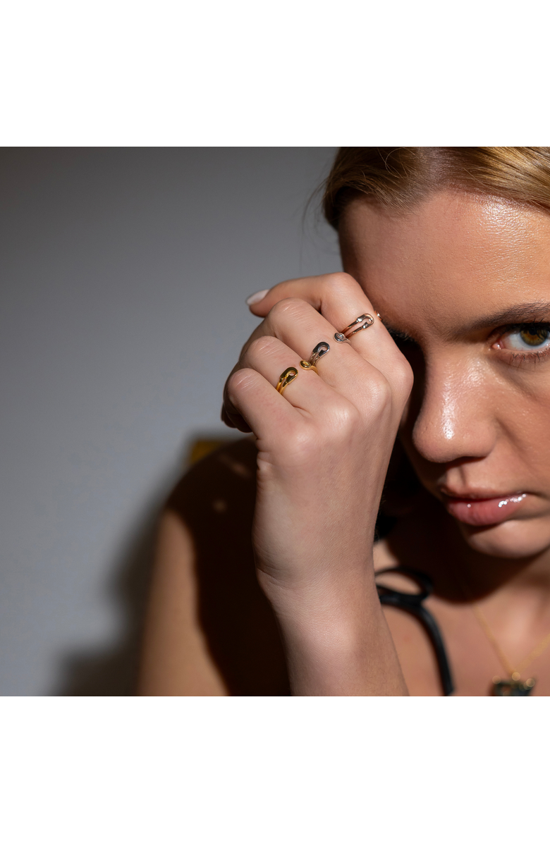 Spero London Sterling Silver Safety Pin Ring, Alternate, color, Gold